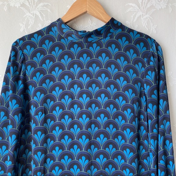 Boden Blue Mod Print Mock Neck Long Sleeve Dress 6 - Picture 2 of 12